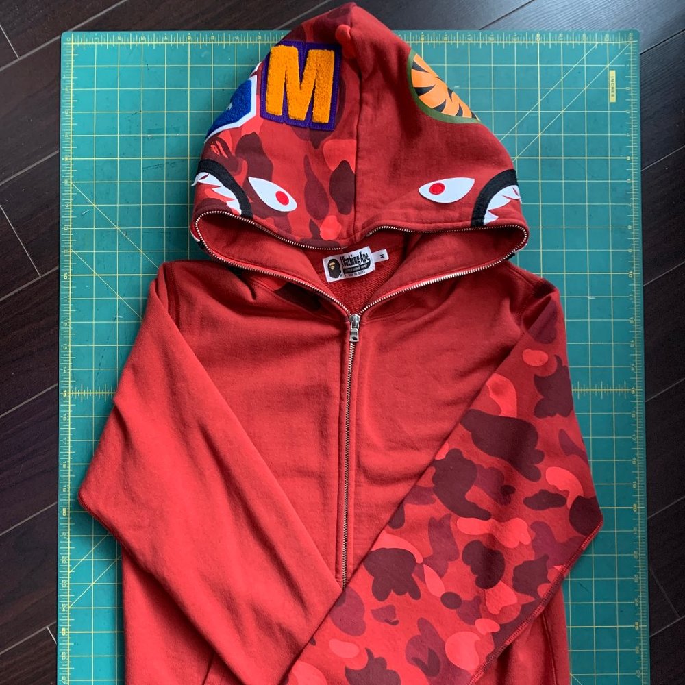 BAPE Shark Full Zip Hoodie (Red Camo Sleeve)